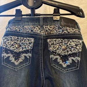 NEW Soundgirl Bootcut Bling Yolk Embellished Embroidered Sequins Jeans Size 17